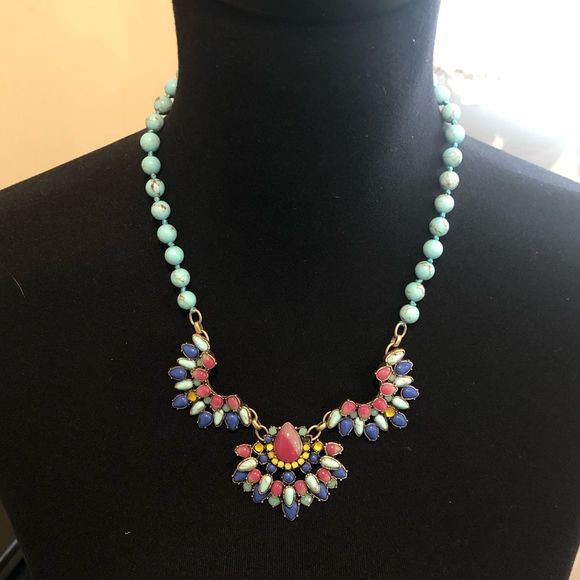 CHLOE and ISABEL Turquoise, Opal, Lapis Lazuli Inlay Antique Gold Plate Necklace - Picture 9 of 10